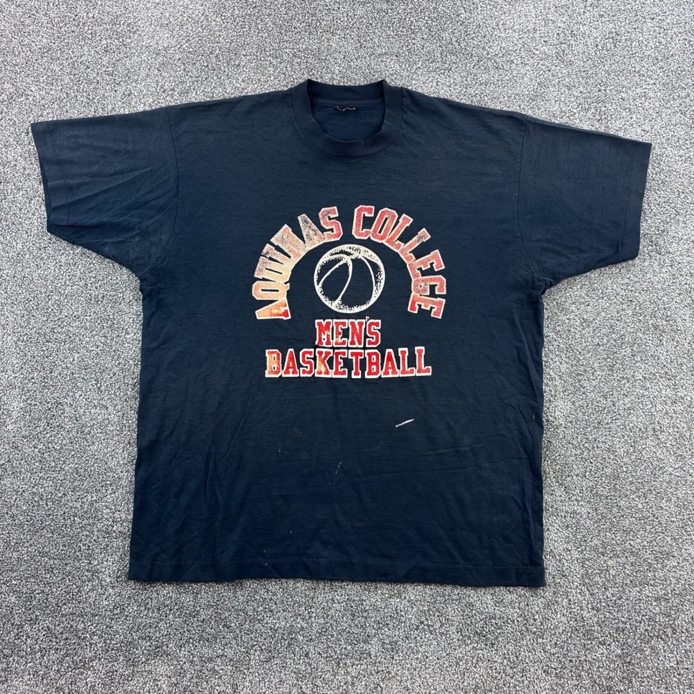 Vintage Aquinas College Basketball Shirt Mens L Black Single Stitch Distressed